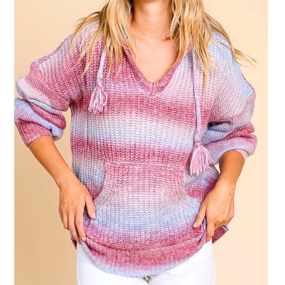 Love Riche V-Neck Hooded Sweater in Pink and Gray NWTS NEW - Picture 2 of 11